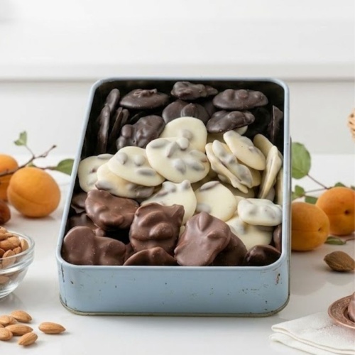 Kayısı Çekirdekli Çikolata Metal Kutuda 500 Gr.